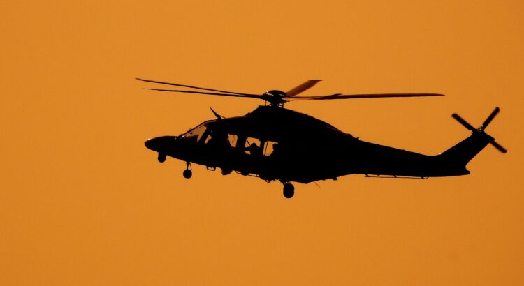 helicopter, sunset, silhouette, flying, rotor, helicopter rotor, rotorcraft, aircraft, flight, nature, transportation, orange sky, helicopter silhouette